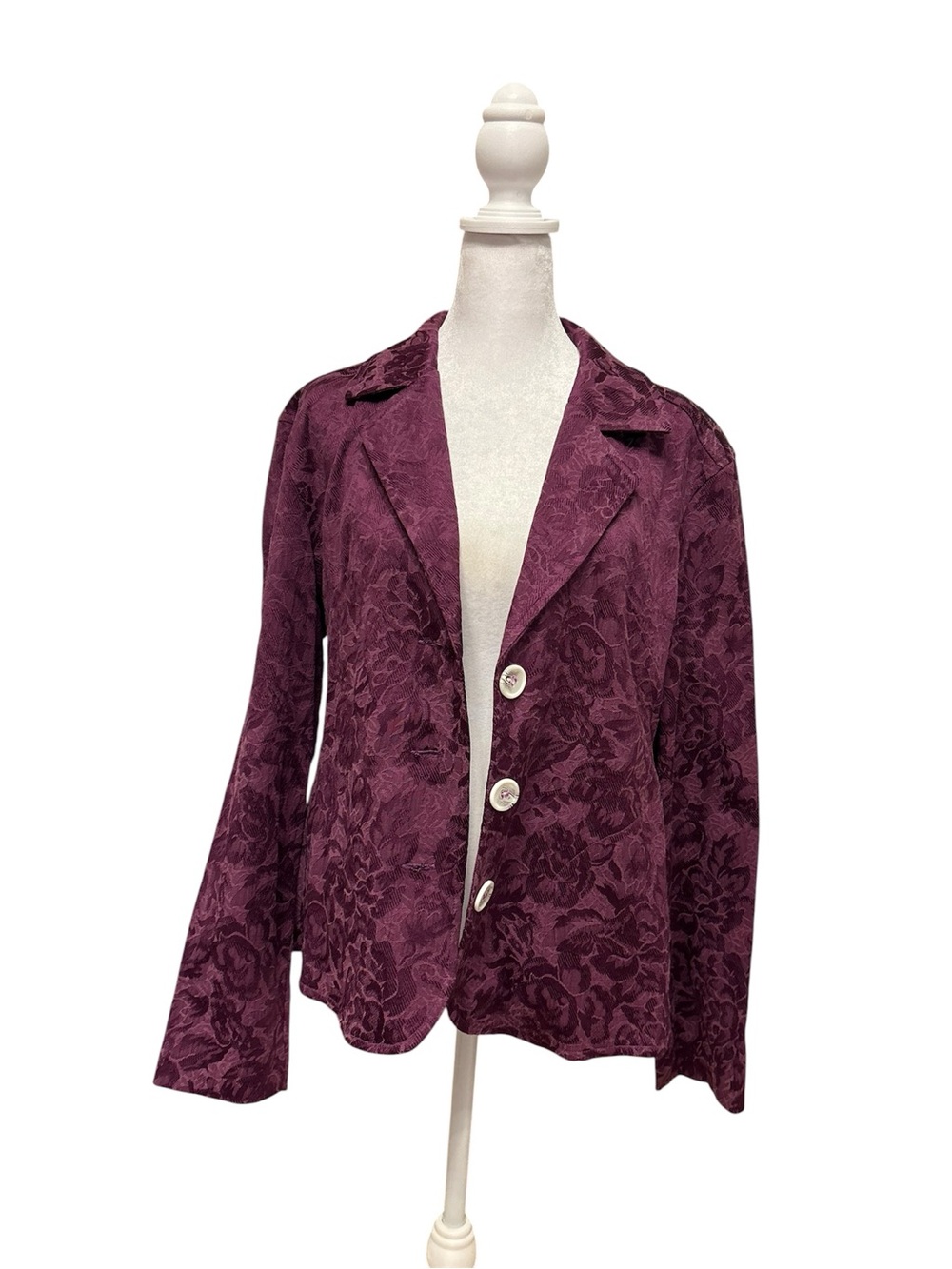 Vintage Women's Plum Floral Jacquard Button Jacket